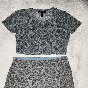 BCBGMaxAzria Black and silver lace set top and skirt